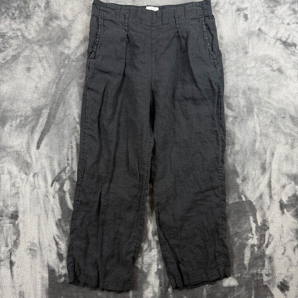 Nicole Miller Pants Womens Small Black 100% Linen Pleated Wide Leg Cropped